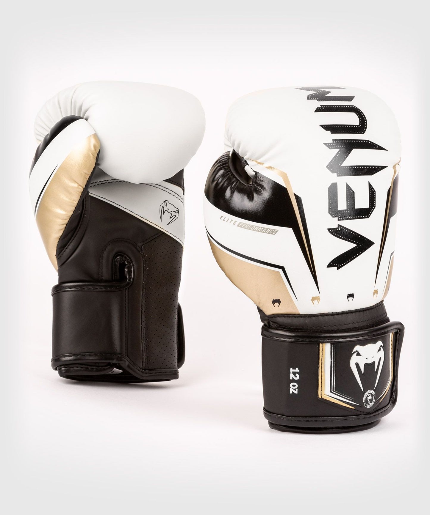 VENUM ELITE EVO BOXING GLOVES - WHITE/GOLD OR KHAKI/SILVER