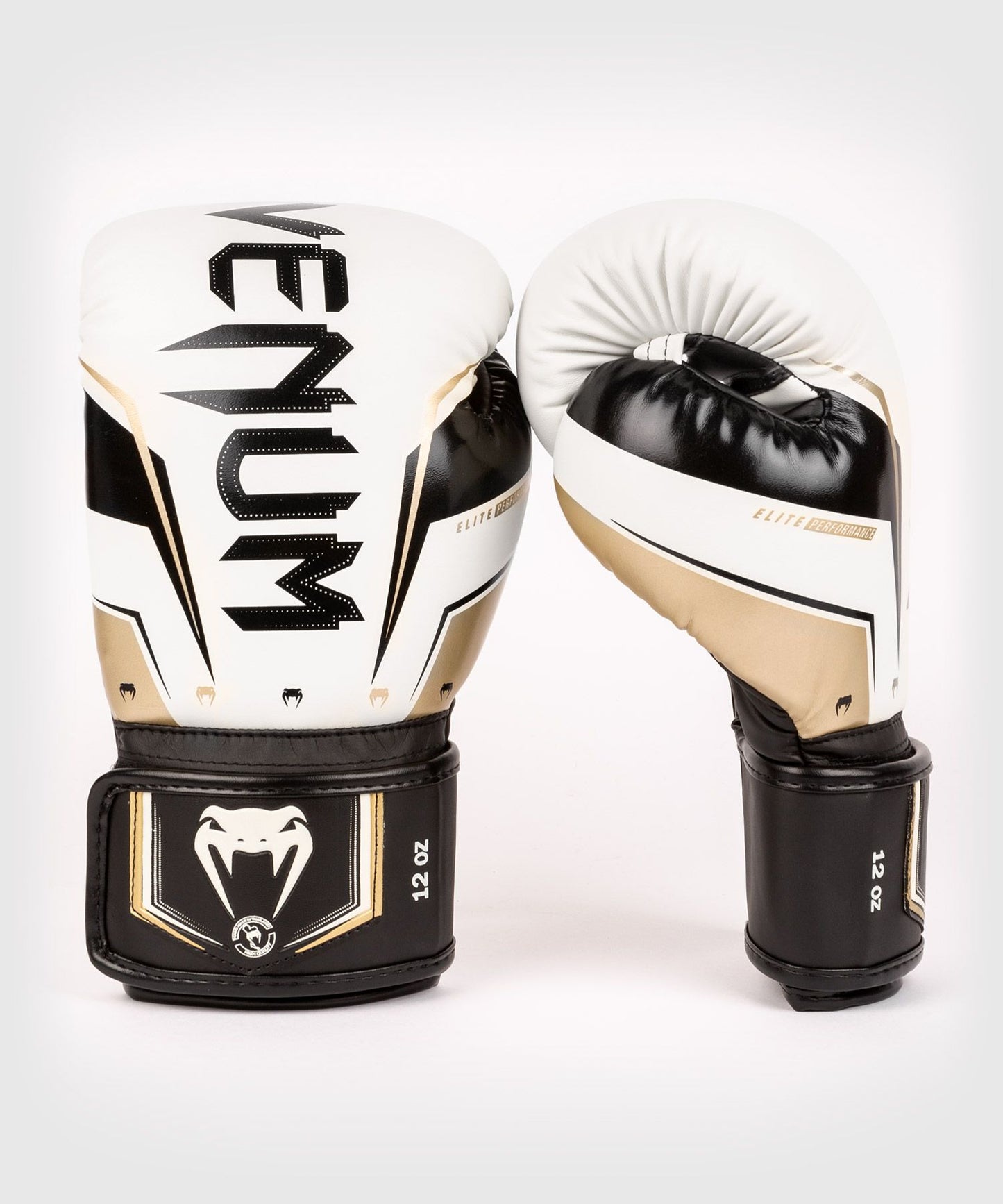 VENUM ELITE EVO BOXING GLOVES - WHITE/GOLD OR KHAKI/SILVER